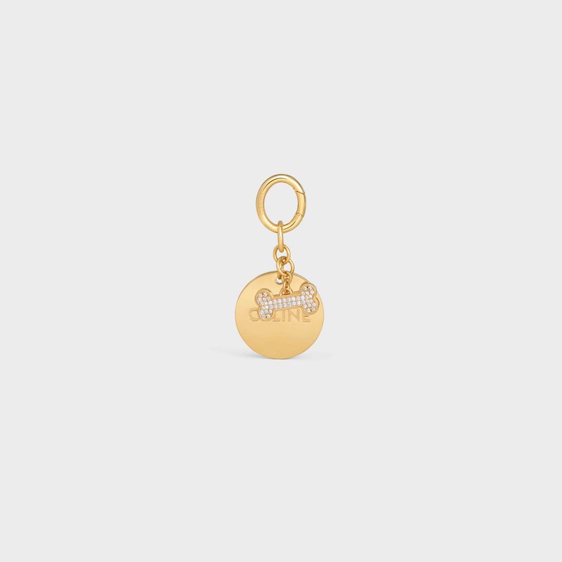 bone strass plate dog medal in brass
