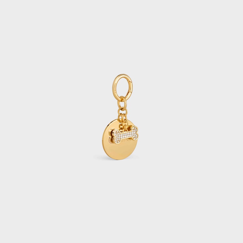 bone strass plate dog medal in brass