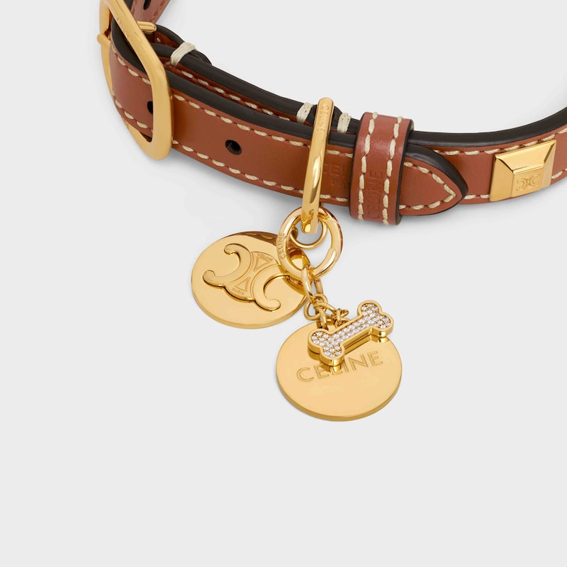 bone strass plate dog medal in brass